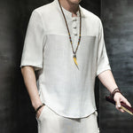 Buddha Stones Casual Vintage  Chinese Frog-Button Men's Half Sleeve Cotton Linen T-Shirt