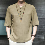 Buddha Stones Casual Vintage  Chinese Frog-Button Men's Half Sleeve Cotton Linen T-Shirt