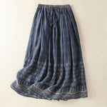 Buddha Stones Vintage Ethnic Floral Pattern Lined Drawstring Women's Skirt With Pockets