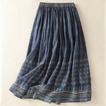Buddha Stones Vintage Ethnic Floral Pattern Lined Drawstring Women's Skirt With Pockets