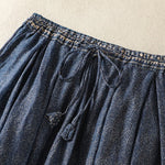 Buddha Stones Vintage Ethnic Floral Pattern Lined Drawstring Women's Skirt With Pockets
