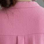 Buddha Stones Casual Daily Pure Color Button Design Short Sleeve Cotton Linen Midi Dress With Pockets