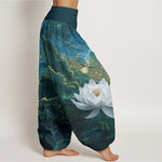 Buddha Stones Cotton Casual Lotus Starry Sky Clouds Pattern Women's Elastic Waist Harem Pants