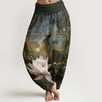 Buddha Stones Cotton Casual Lotus Starry Sky Clouds Pattern Women's Elastic Waist Harem Pants