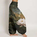 Buddha Stones Cotton Casual Lotus Starry Sky Clouds Pattern Women's Elastic Waist Harem Pants