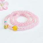 Buddha Stones Pink Crystal Multi-Circle Yellow Chalcedony Lotus Warmth Bracelet