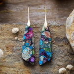 Buddha Stones Natural Emperor Stone Geometric Crystal Anti-Stress Earrings