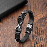 Buddha Stones Endless Knot Titanium Steel Strengthen Leather Buckle Bracelet