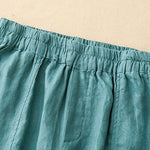 Buddha Stones Summer Solid Color Side Button Design Cotton Linen Women's Harem Pants With Pockets