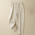 Buddha Stones Summer Solid Color Side Button Design Cotton Linen Women's Harem Pants With Pockets