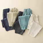Buddha Stones Summer Solid Color Side Button Design Cotton Linen Women's Harem Pants With Pockets