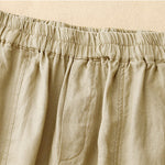 Buddha Stones Summer Solid Color Side Button Design Cotton Linen Women's Harem Pants With Pockets