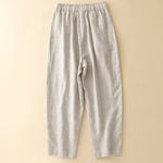 Buddha Stones Summer Solid Color Side Button Design Cotton Linen Women's Harem Pants With Pockets
