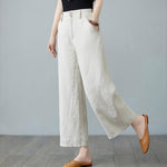 Buddha Stones Daily Solid Color Patchwork Simple Design Cotton Linen Women's Pants With Pockets