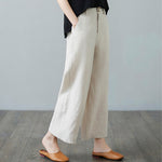 Buddha Stones Daily Solid Color Patchwork Simple Design Cotton Linen Women's Pants With Pockets