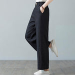 Buddha Stones Daily Solid Color Patchwork Simple Design Cotton Linen Women's Pants With Pockets