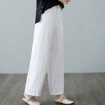 Buddha Stones Daily Solid Color Patchwork Simple Design Cotton Linen Women's Pants With Pockets