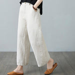 Buddha Stones Daily Solid Color Patchwork Simple Design Cotton Linen Women's Pants With Pockets