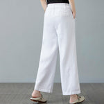 Buddha Stones Daily Solid Color Patchwork Simple Design Cotton Linen Women's Pants With Pockets