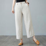 Buddha Stones Daily Solid Color Patchwork Simple Design Cotton Linen Women's Pants With Pockets