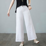 Buddha Stones Daily Solid Color Patchwork Simple Design Cotton Linen Women's Pants With Pockets