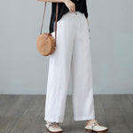 Buddha Stones Daily Solid Color Patchwork Simple Design Cotton Linen Women's Pants With Pockets