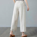 Buddha Stones Daily Solid Color Patchwork Simple Design Cotton Linen Women's Pants With Pockets