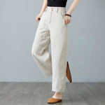 Buddha Stones Daily Solid Color Patchwork Simple Design Cotton Linen Women's Pants With Pockets