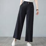 Buddha Stones Daily Solid Color Patchwork Simple Design Cotton Linen Women's Pants With Pockets