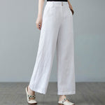 Buddha Stones Daily Solid Color Patchwork Simple Design Cotton Linen Women's Pants With Pockets
