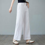 Buddha Stones Daily Solid Color Patchwork Simple Design Cotton Linen Women's Pants With Pockets