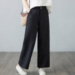 Buddha Stones Daily Solid Color Patchwork Simple Design Cotton Linen Women's Pants With Pockets
