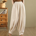 Buddha Stones Vintage Patchwork Lantern Design Cotton Linen Women's Wide Leg Pants With Pockets