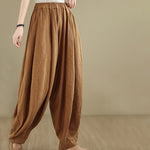 Buddha Stones Vintage Patchwork Lantern Design Cotton Linen Women's Wide Leg Pants With Pockets