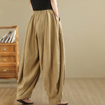 Buddha Stones Vintage Patchwork Lantern Design Cotton Linen Women's Wide Leg Pants With Pockets