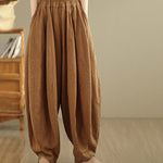 Buddha Stones Vintage Patchwork Lantern Design Cotton Linen Women's Wide Leg Pants With Pockets
