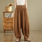 Buddha Stones Vintage Patchwork Lantern Design Cotton Linen Women's Wide Leg Pants With Pockets