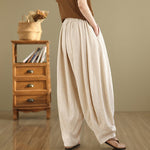 Buddha Stones Vintage Patchwork Lantern Design Cotton Linen Women's Wide Leg Pants With Pockets