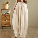 Buddha Stones Vintage Patchwork Lantern Design Cotton Linen Women's Wide Leg Pants With Pockets