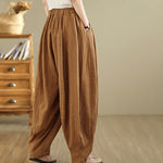 Buddha Stones Vintage Patchwork Lantern Design Cotton Linen Women's Wide Leg Pants With Pockets