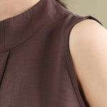 Buddha Stones Casual Plain Back Buttom Design Stand Collar Cotton Linen Women's Sleeveless Vest