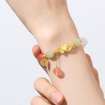 Buddha Stones 925 Sterling Silver Natural Gradient Agate Hetian Jade Lotus Fu Character Enlightenment Bracelet