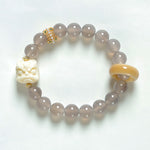 Buddha Stones Amber Gray Agate Ivory Fruit Confidence Bracelet