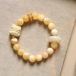 Buddha Stones Amber Gray Agate Ivory Fruit Confidence Bracelet