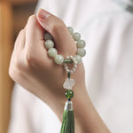 Buddha Stones Green Jade Beads Pearl Prosperity Tassels Wrist Mala