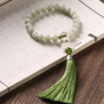 Buddha Stones Green Jade Beads Pearl Prosperity Tassels Wrist Mala
