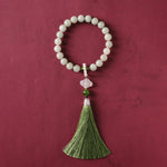 Buddha Stones Green Jade Beads Pearl Prosperity Tassels Wrist Mala