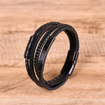 Buddha Stones Fashion Titanium Steel Leather Hand Woven Magnetic Buckle Strengthen Bracelet