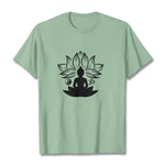 Buddha Stones Om Yin Yang Buddha Statue Sitting Lotus Meditation Tee T-shirt