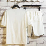 Buddha Stones 2Pcs Short Sleeve T-Shirt Drawstring Short Pants With Pockets Men's Cotton Linen Meditation Cloth Set
